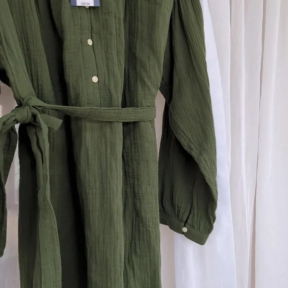 NWT Women's Balloon Long Sleeve Tie-Front Shirtdress Universal Thread Green Sz S - Picture 7 of 11